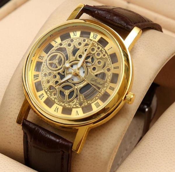 Stylish Leather Watch With Gold-tone